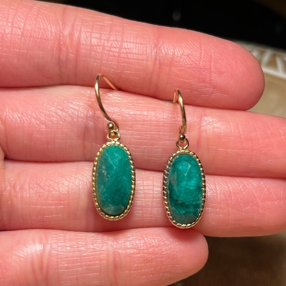 LIRM Faceted Green Onyx Gold Vermeil Over Sterling Silver Dangle Earrings - Picture 13 of 14